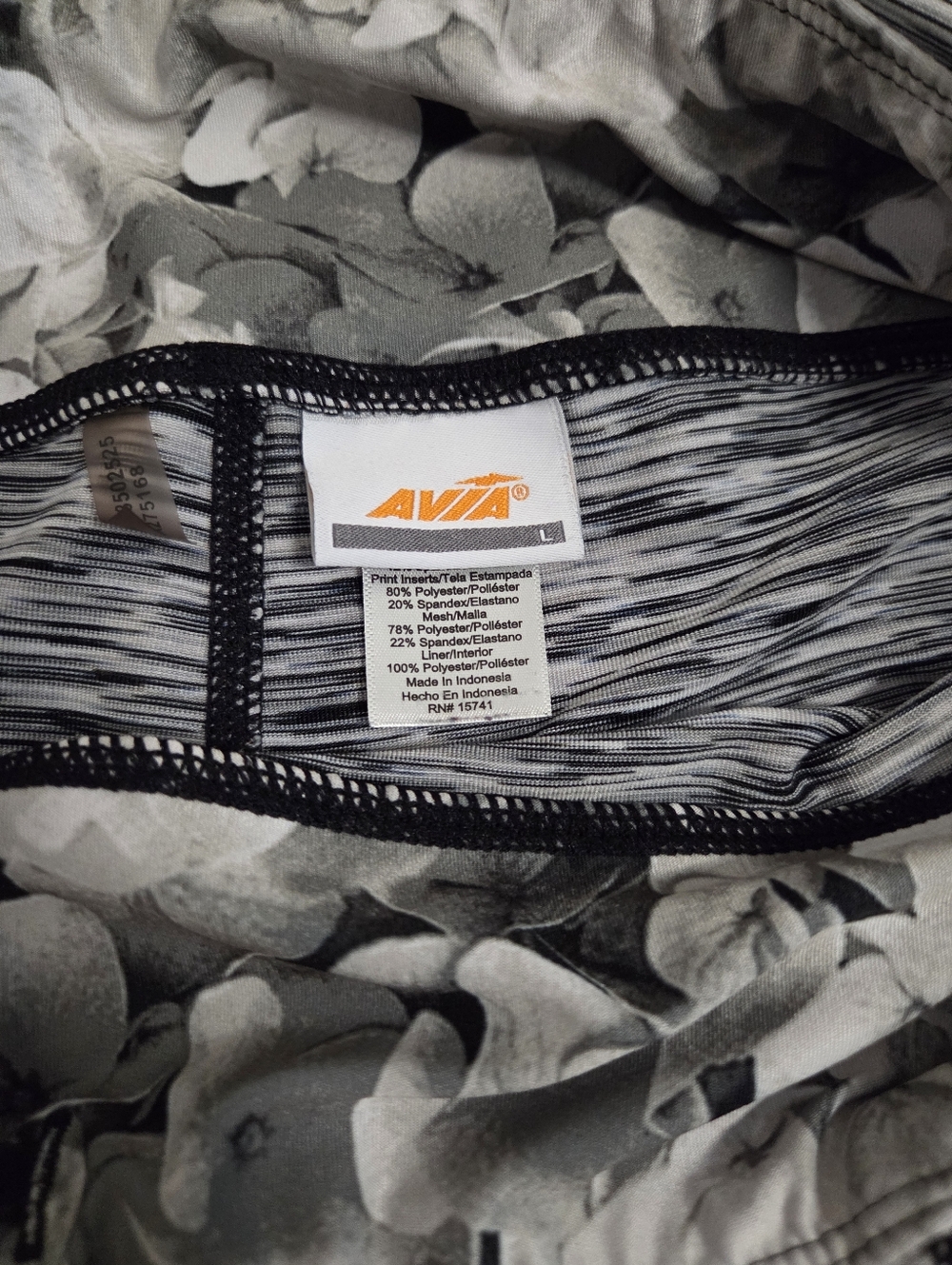 Avia Womens Black Gray Space‎ Dye Floral Mesh Athletic Leggings RA275168 - Picture 5 of 7